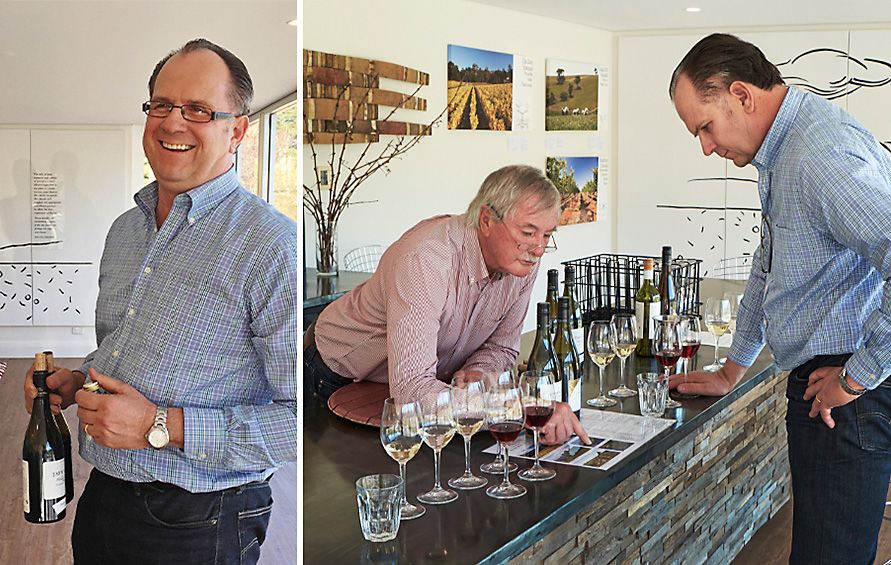 Micheal called in on old friend Brian Croser at Tapanappa's new cellar door. Even left with a couple of bottles for the judges traditional gathering at T Chow.  Photo : Milton Wordley