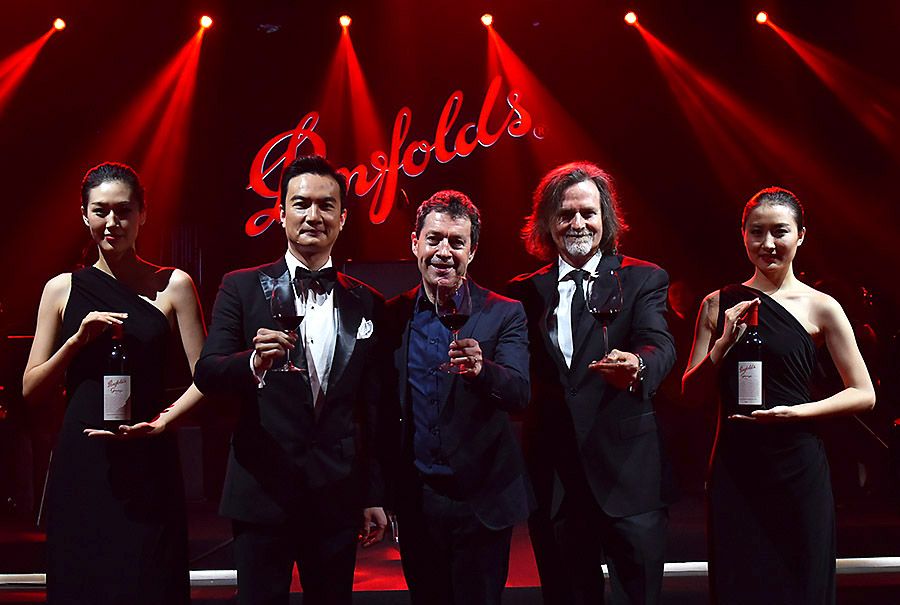 Peter Gago with Chinese musician Li Quan and Australian Composer David Hirschfelder at the  Penfolds Collection launch, Shanghai October 15th. Photo supplied.