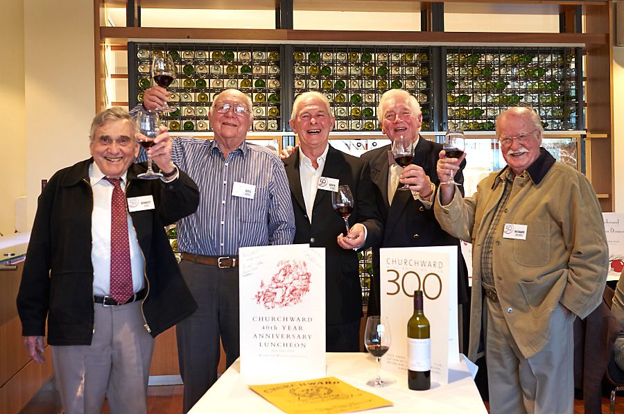Founding members. L to R, Rowland Kidd, Ross Noble, Derik Ward, Stan James and Richard Mildred, at the  50th anniversary lunch at the NWC. Photo : Milton Wordley 