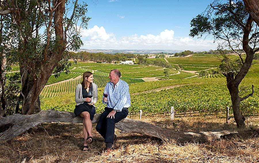 Katie Jackson with David Hickinbotham at the Claredon vineyards. Photo : Milton Wordley