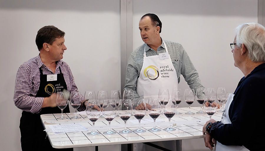 Adelaide Wine show Committee Chairman Andrew Hardy consults with  Chairman of the judges Michael Brajkovich : Photo © Milton Wordley.