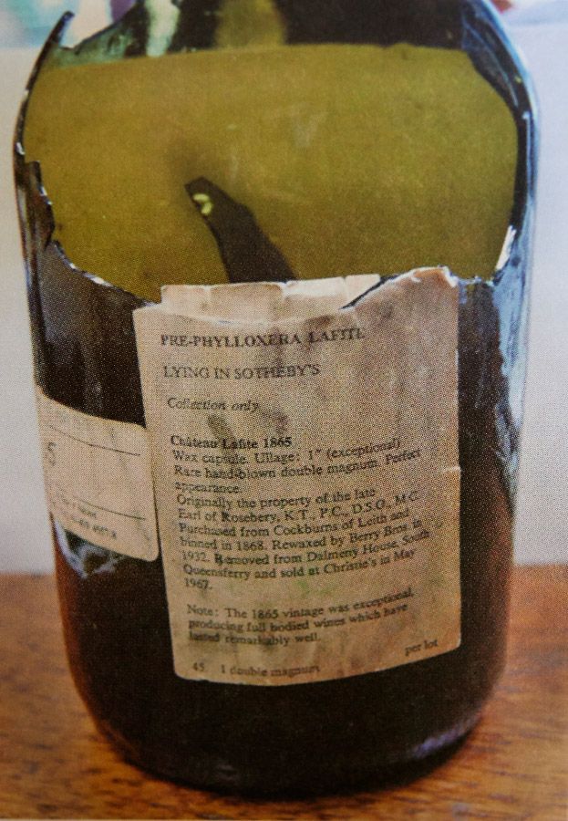 The remains of the accidently broken double magnum of 1985 Chateau Lafite : Photo Supplied.