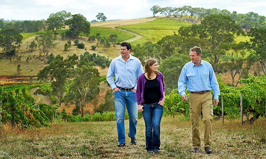 Peter with Jackson Family President  Hugh  Reimers and Katie Jackson in the Claredon Hills vineyards. Photo :  MIlton Wordley