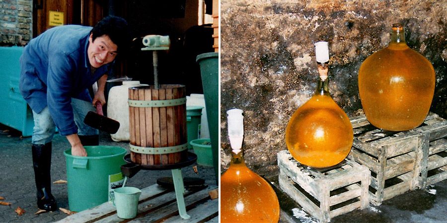 Hiro making his Germany Riesling in 1998.