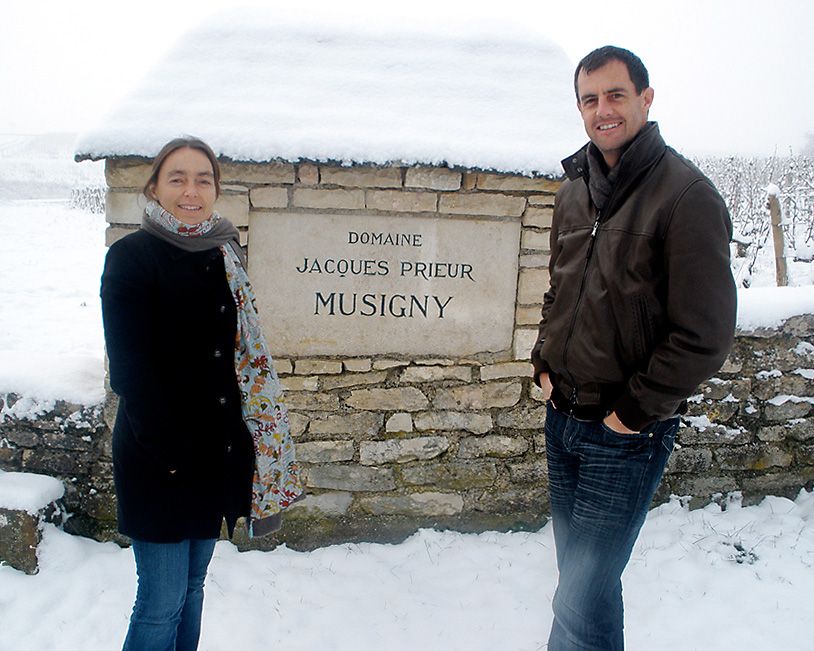 Emmanuelle and Toby in the Domaine Jacques Prier Vineyard in Musigny, Burgundy, where they worked there for a while.