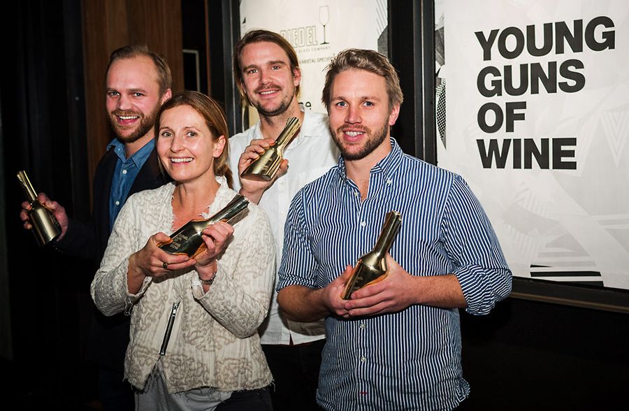 Young Guns of wine award winners for 2016. L-R Michael Downer, Josephine Perry, Jasper Button and Ricky Evans.  Photo © James Morgan. 