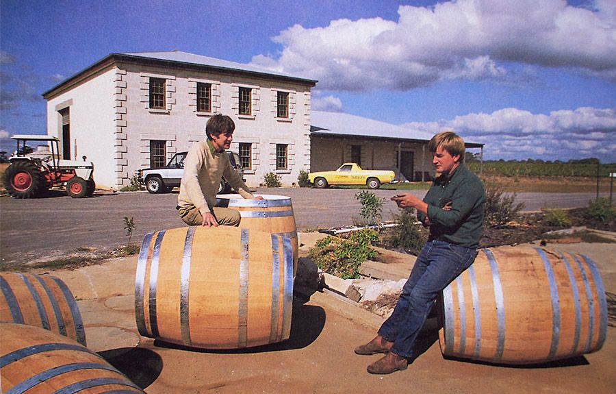 Doug Bowen and his neighbour Richard Hamilton of Leconfield. From the 1982 'Great Australian Wine Book'. Photo : Milton © Wordley