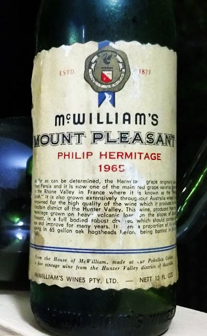 McWilliams 1965 Mount Pleasant 'Philip Hermitage. Photo © The Winewankers.