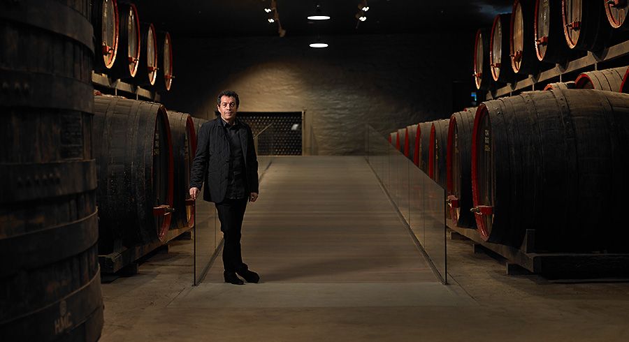 Penfolds chief wine maker Peter Gago in the St Henri cellar at Magill Estate : Photo Penfolds © Colin Page.