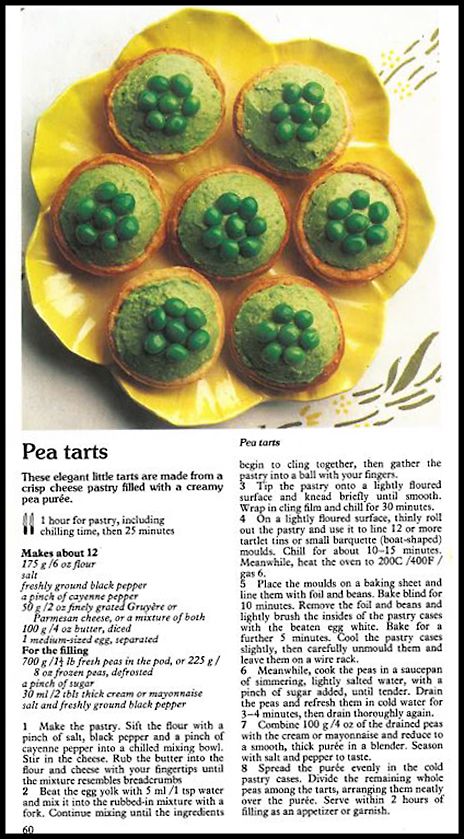 Robert Carriers recipe for Pea tarts.