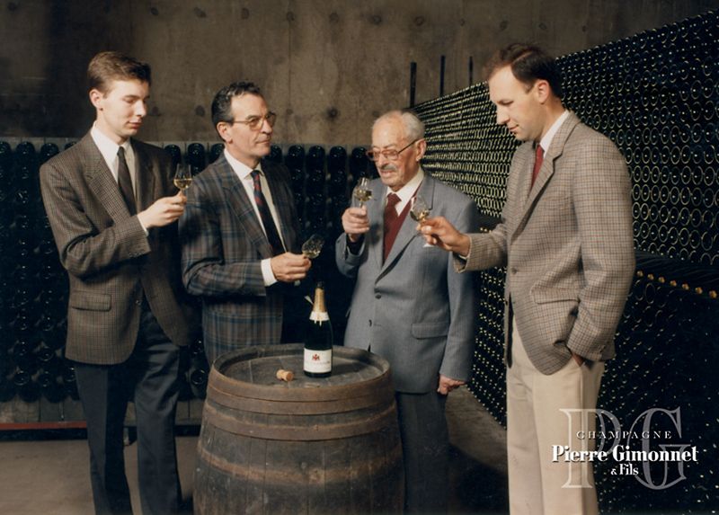 Didier in the Gimonne' cellar 1987 : L-R, his father Michel, Grandfather Pierre and brother Olivier.