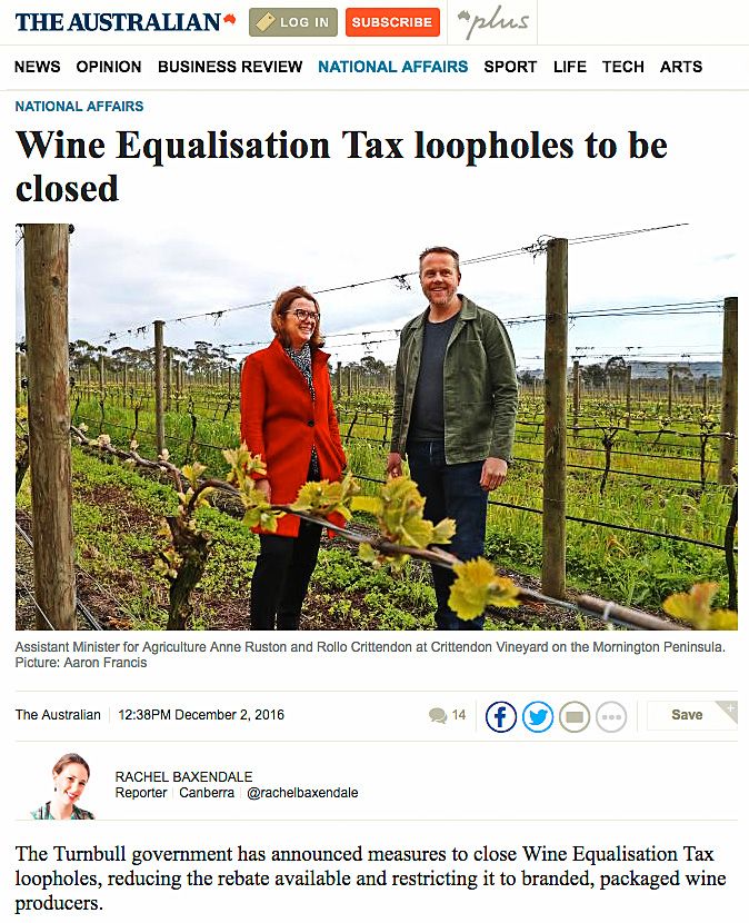 Changes to the WET tax made national news, here is the Australian's story. 