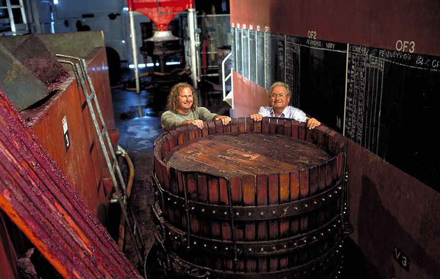 Chester and d'Arry in the winery. Photo courtesy d'Arenberg.