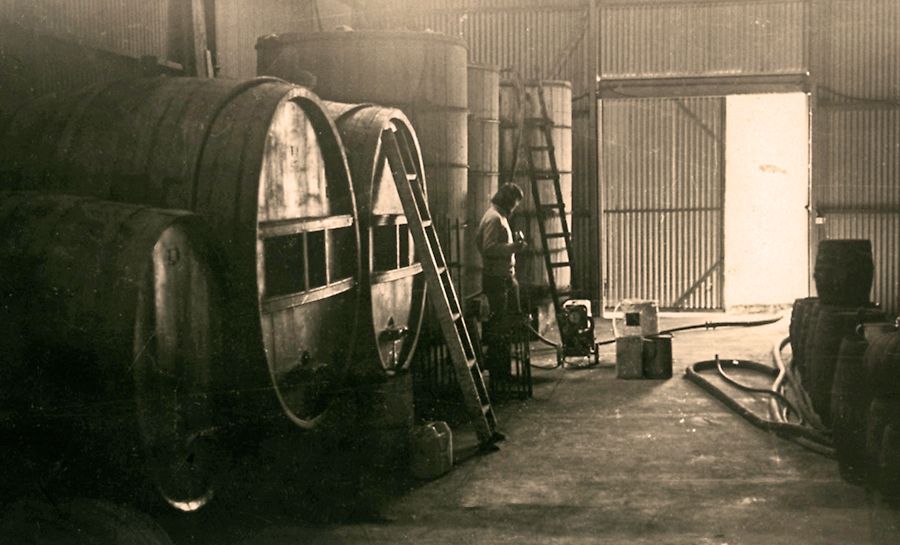 Wendouree cellars in the early days when Tony and Lita took over.
