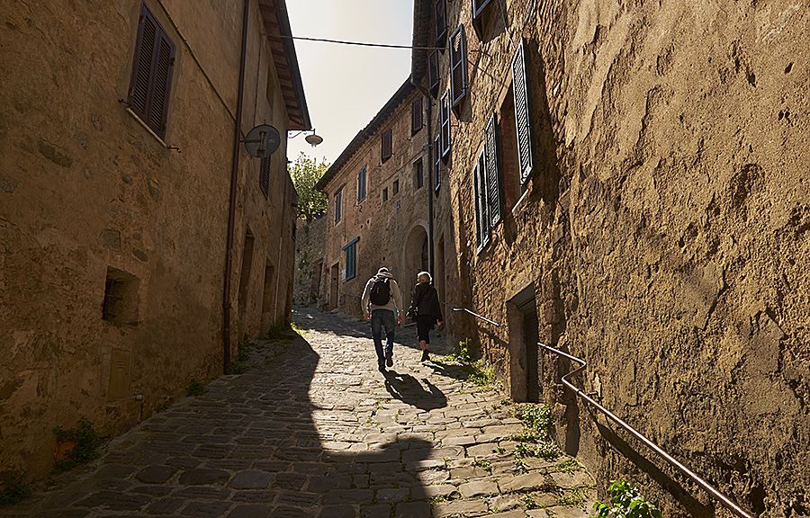 Montalcino village cobbled streets.