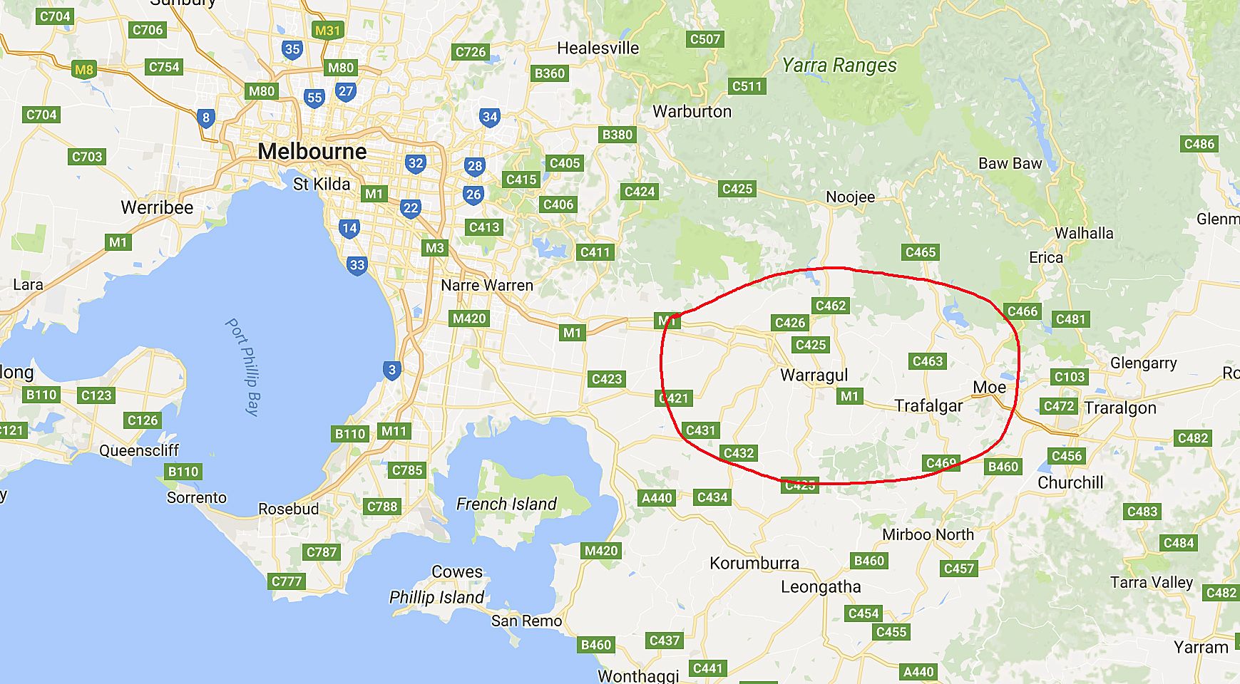 West Gippsland, about 100 kilometres east of Melbourne.