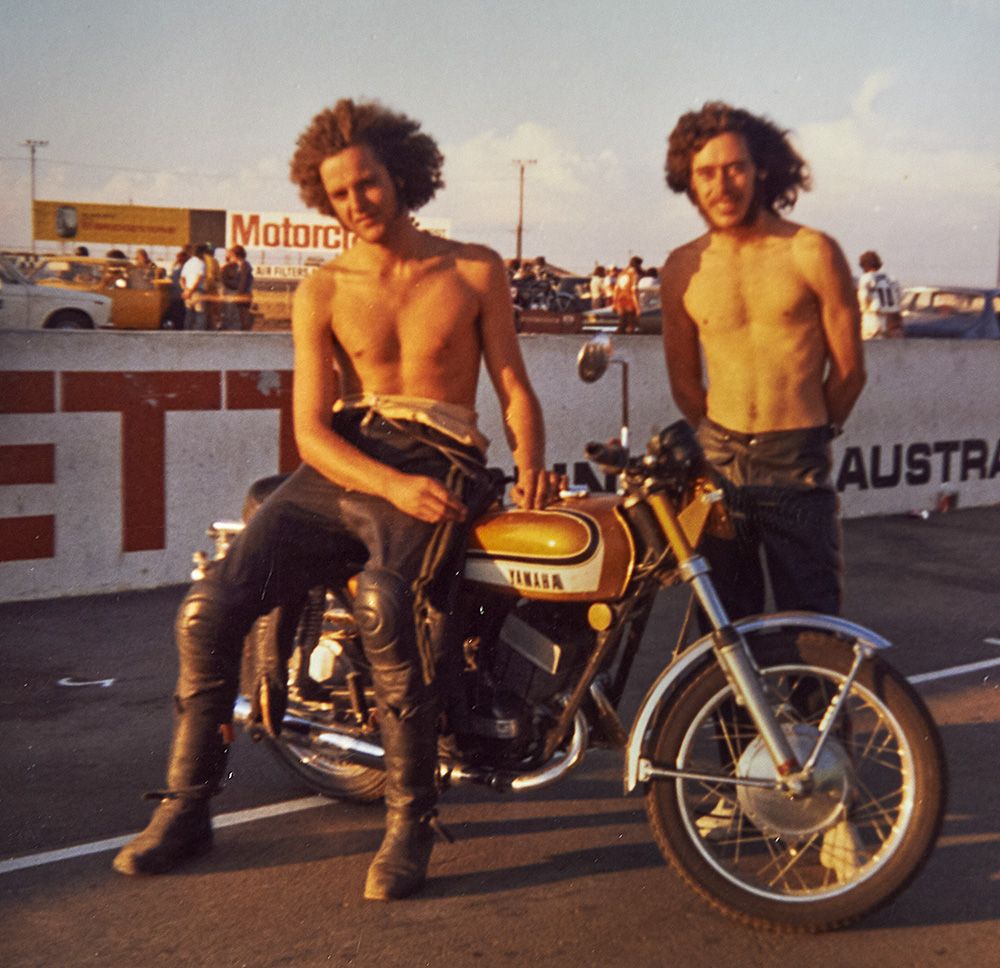 While at Uni Rick raced motor bikes, he's here with Rob Harrison at Adelaide International Raceway in 1974. A few weeks before their first three Hour.
