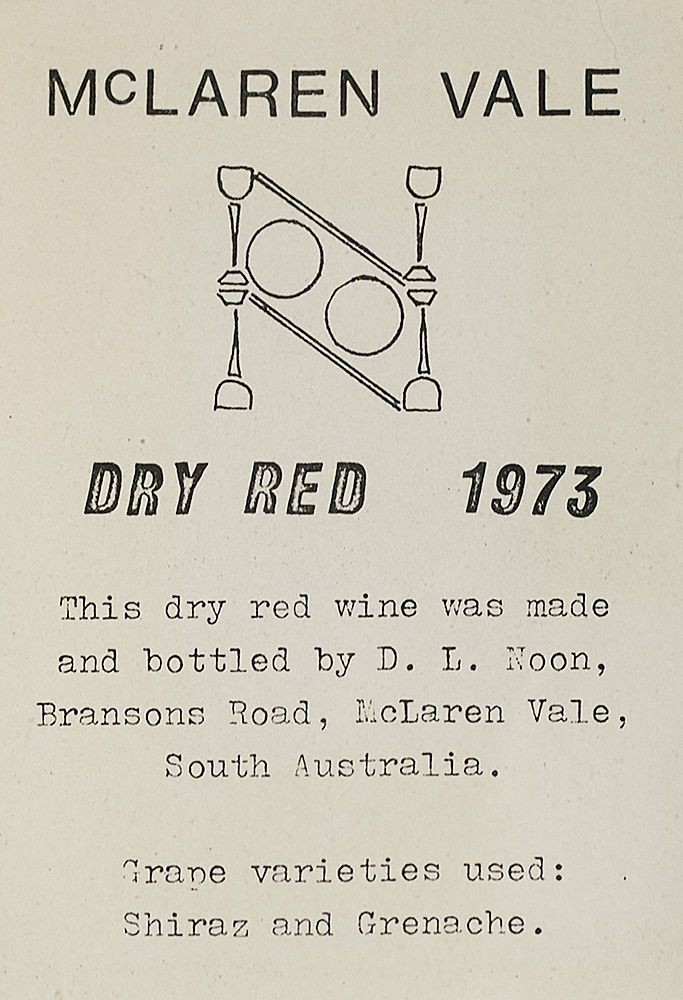 One of the first labels 'Dry Red' 1973. Art work by Drew’s older sister Vicki while she was still at school.
