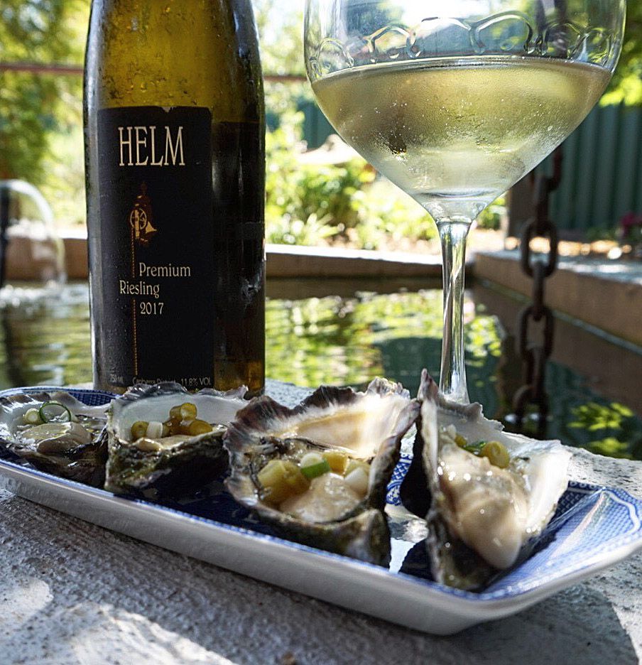 Helm Premium Reisling and Oysters nothing better.  Photo courtesy :  The Food and Wine Marshall.