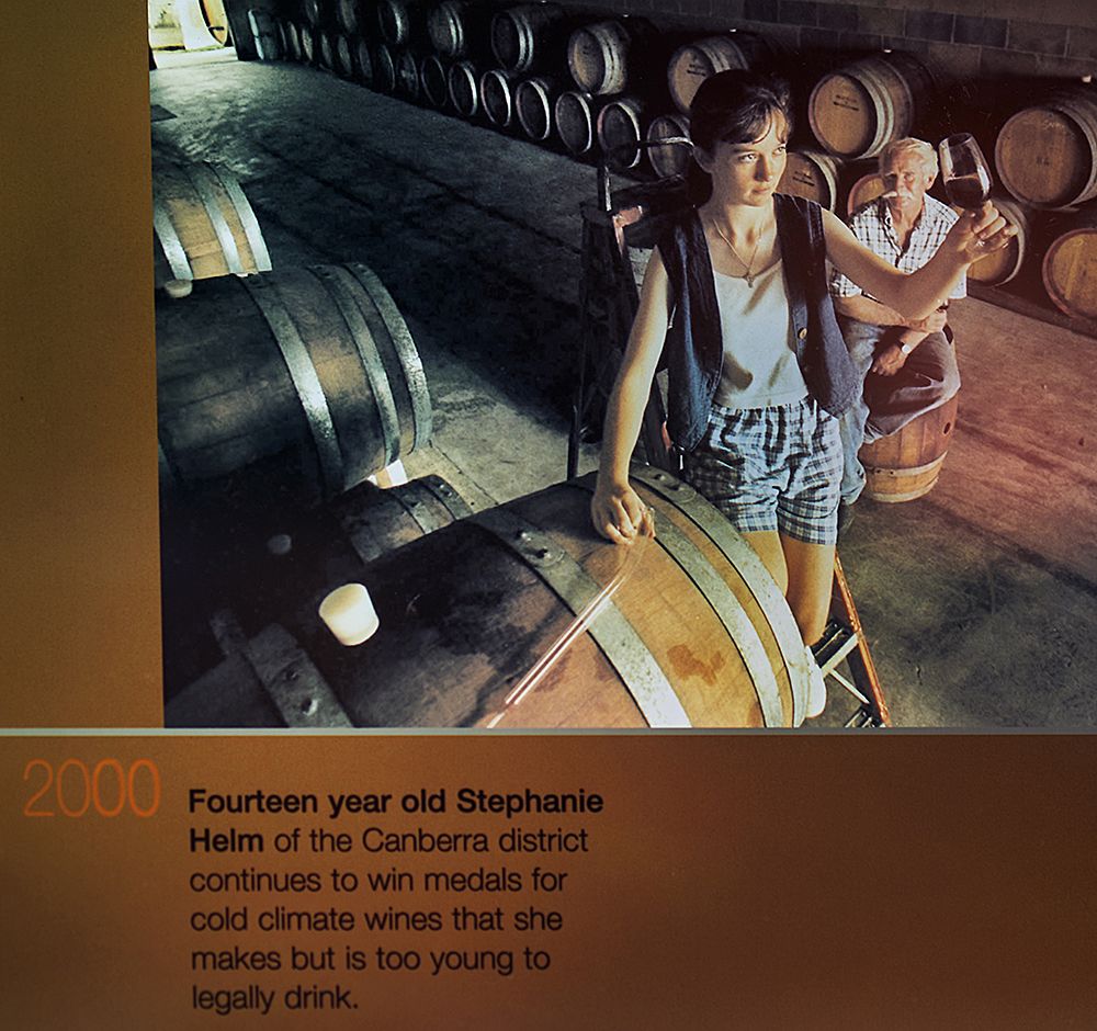 Steph made it onto the National Wine Centre 'Wine Discovery Journey'  board in 2000 as a fourteen year old wine maker.
